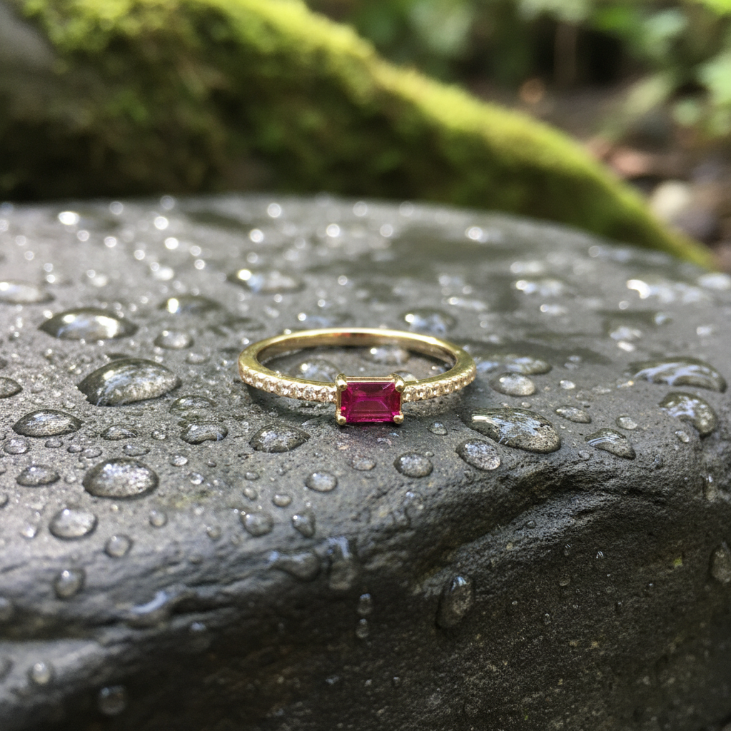 RN413847. 14K Solid Gold Diamond and Ruby Ring