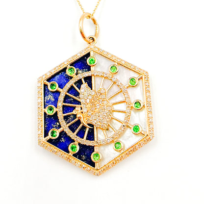14K Solid Gold Hexagon Butterfly Pendant