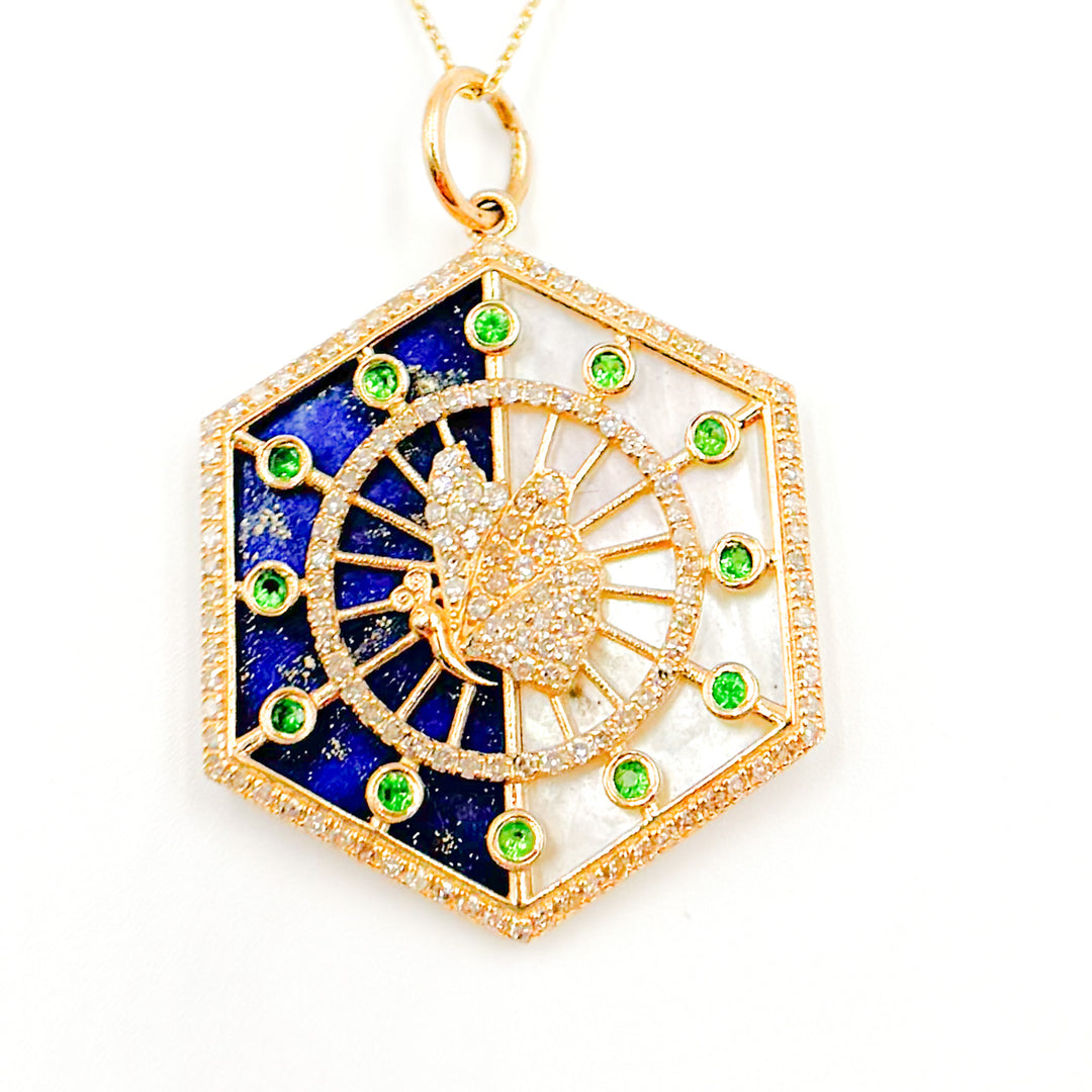 14K Solid Gold Hexagon Butterfly Pendant