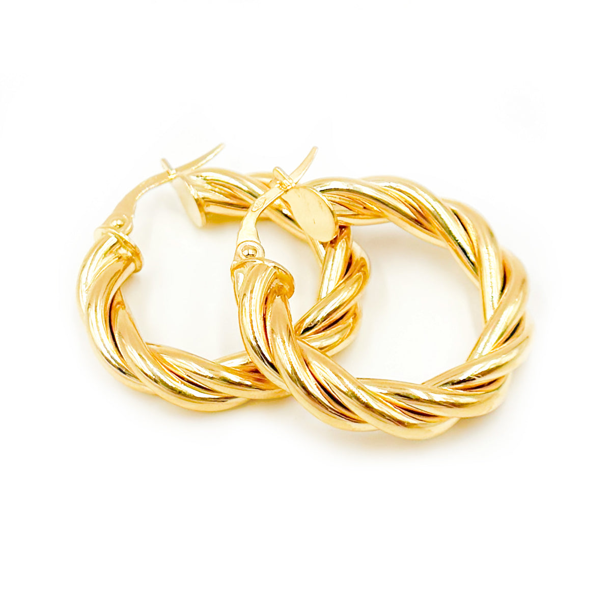 14K Solid Gold Fancy Twisted Hollow Hoop Earrings