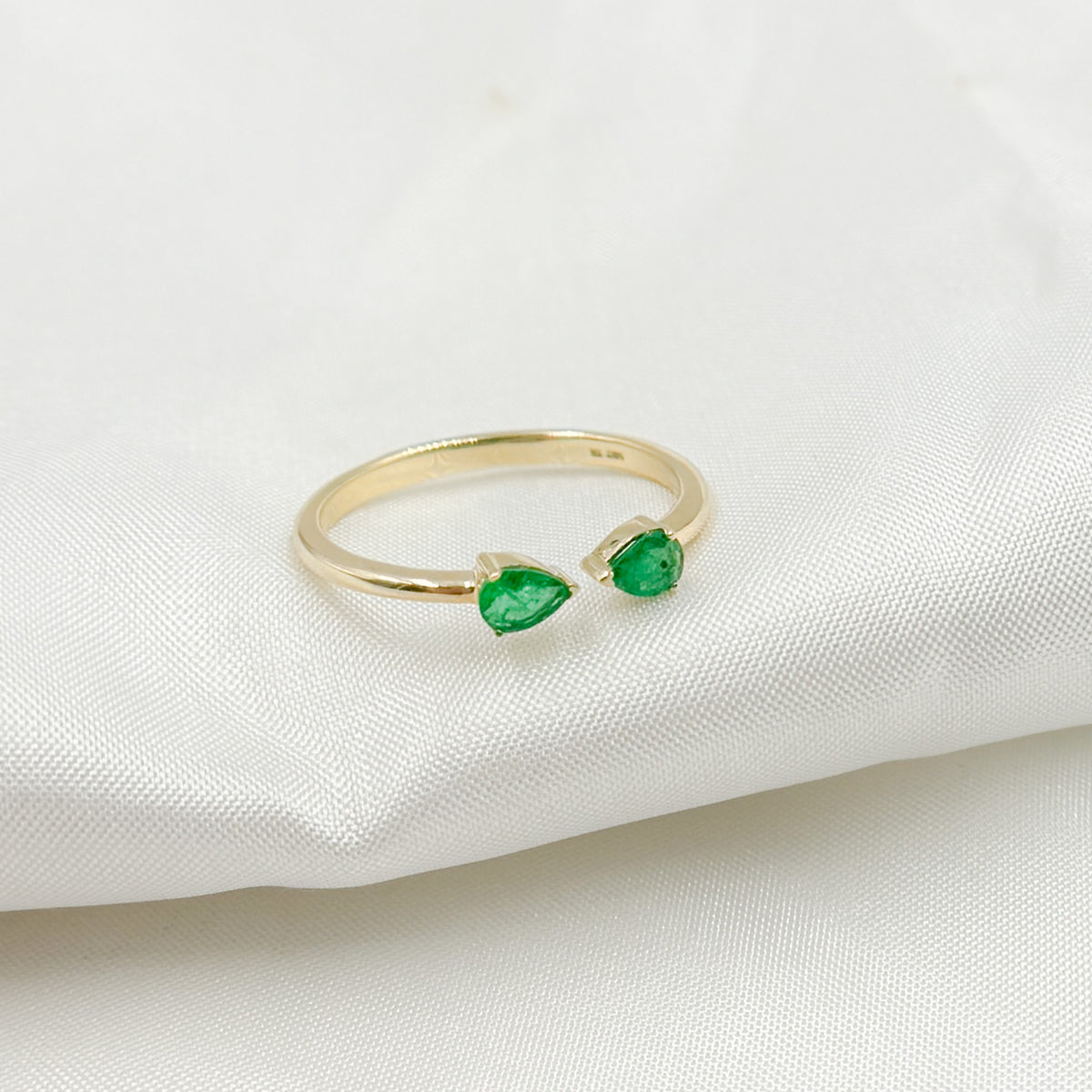 14K Solid Gold Gemstone 2 Drop Open Ring.