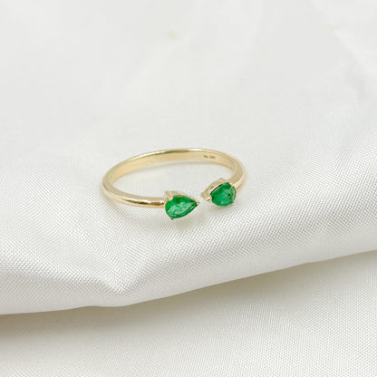 14K Solid Gold Gemstone 2 Drop Open Ring.