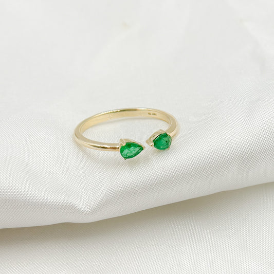 14K Solid Gold Gemstone 2 Drop Open Ring.