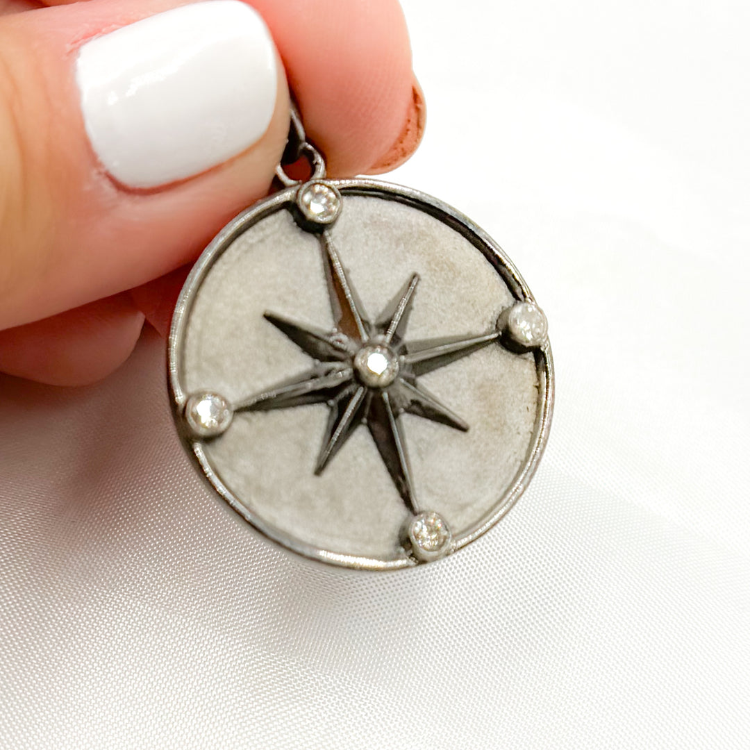 DP721. Diamond Sterling Silver Round Star Pendant with Gemstone