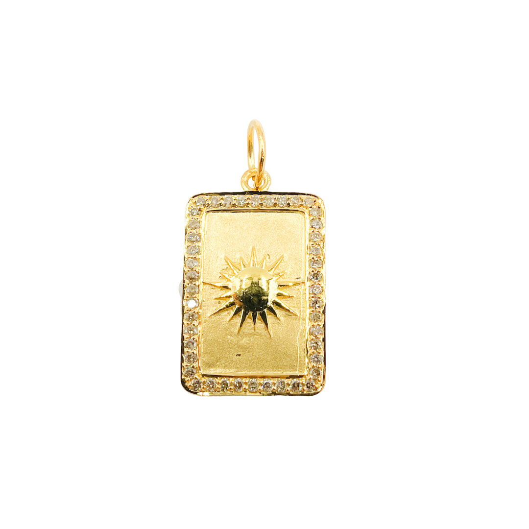 14K Solid Gold with Diamonds Rectangle Shape Sun Charm. GDP114