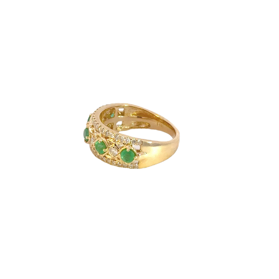 14K Solid Yellow Gold Diamond and Emerald Band Ring. RAH01392EM