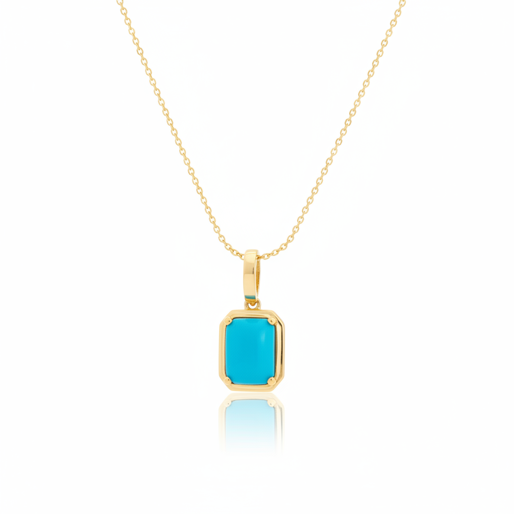 CMZ00366TQ8X6. 14K Solid Gold Rectangular-Shaped Turquoise Charm
