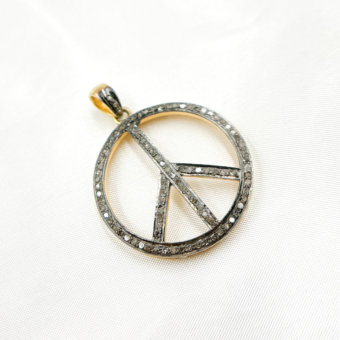 DP098. Diamond Sterling Silver Round Peace Pendant