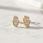 Load image into Gallery viewer, EFC54276. 14K Solid Gold Diamond Hamsa Hand Studs