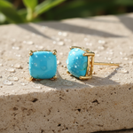 Load image into Gallery viewer, CE96807TQ8. 14K Solid Yellow Gold Turquoise Square Stud Earring