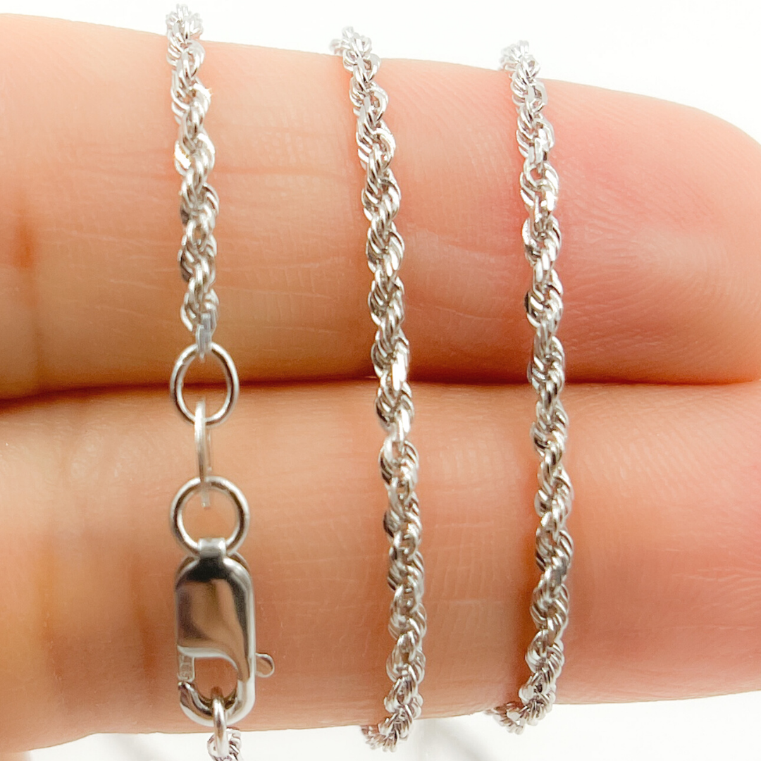 030CRDP0L8LWG. 14K Solid White Gold Rope Chain