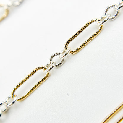 XM/1931K/SP. 14K Gold Filled and Sterling Silver Knurled Link Chain