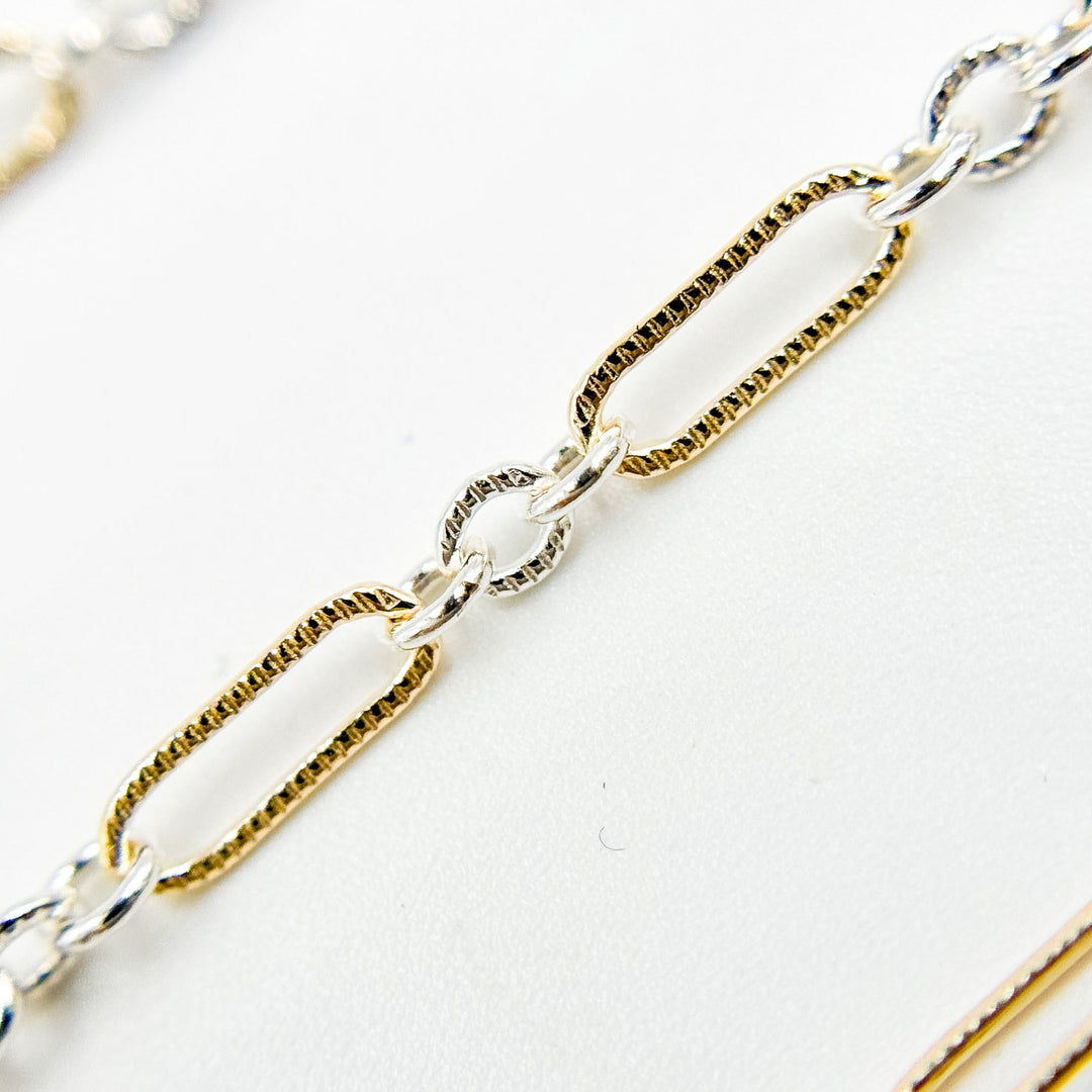XM/1931K/SP. 14K Gold Filled and Sterling Silver Knurled Link Chain – Long & Short Pattern