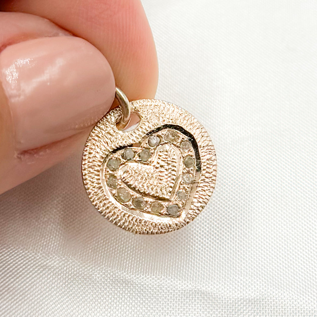 DC576. Diamond Sterling Silver Round Heart Charm