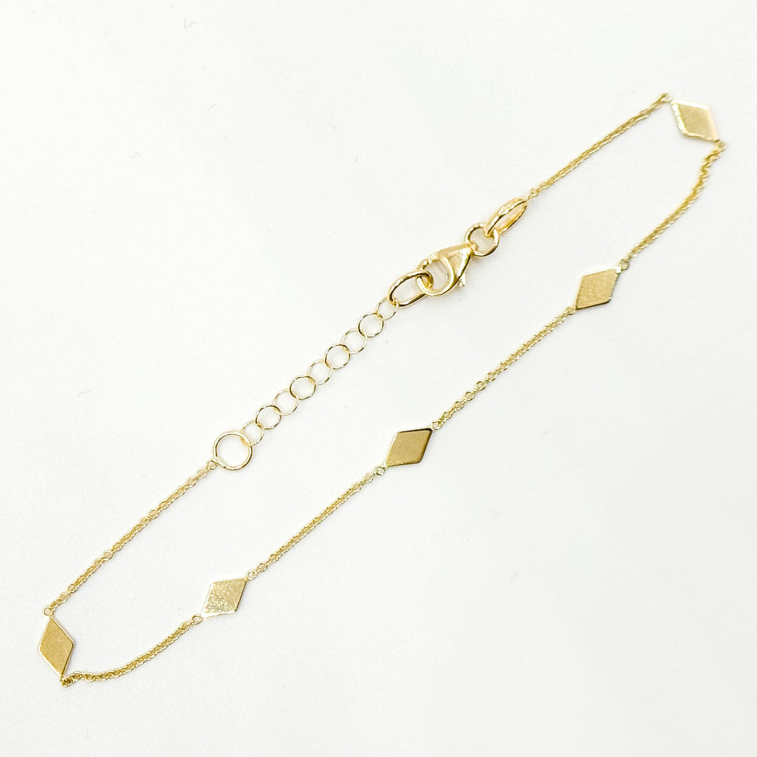 BR5085. 14k Solid Yellow Gold Rhomb Link Bracelet