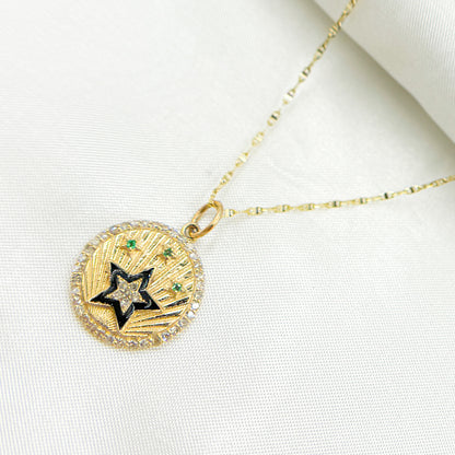 KG235. 14k Solid Gold Diamond Enamel and Gemstone Star Charm