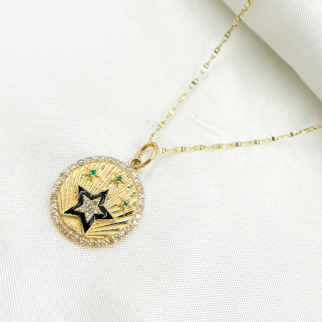 14k Solid Gold Diamond Enamel and Gemstone Star Charm. KG235