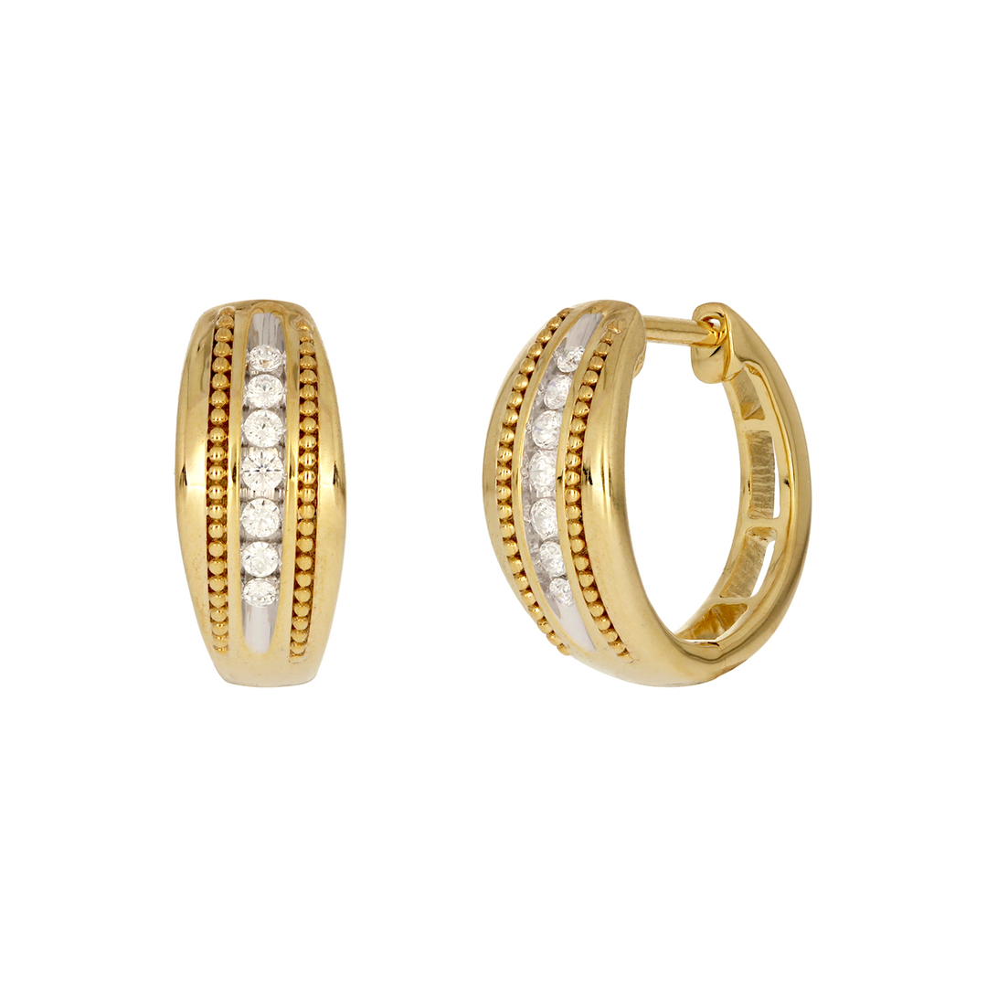 EHC57324. 14K Solid Yellow Gold Diamond Hoop Earrings
