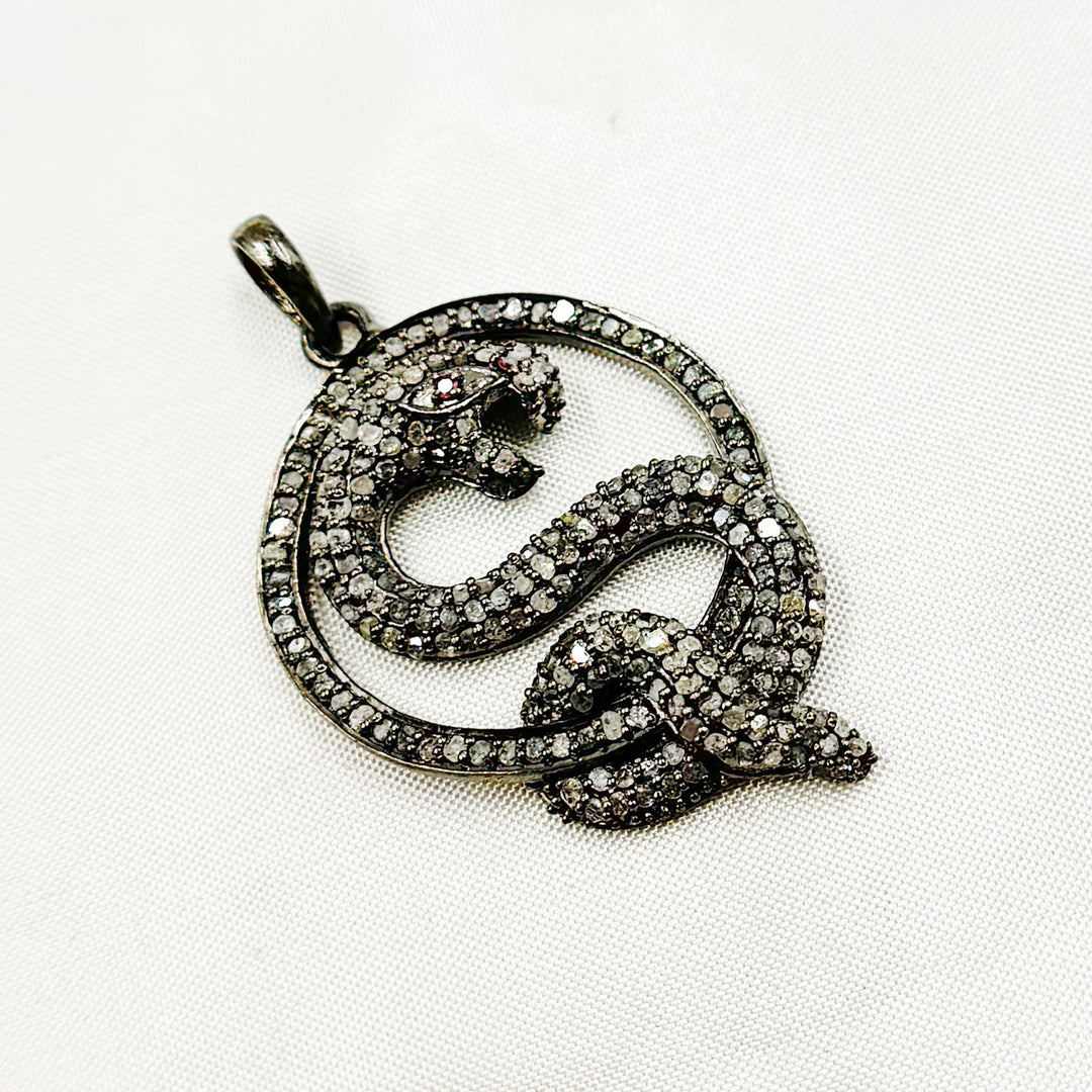 DP072. Diamond Sterling Silver Snake Pendant with Gemstone