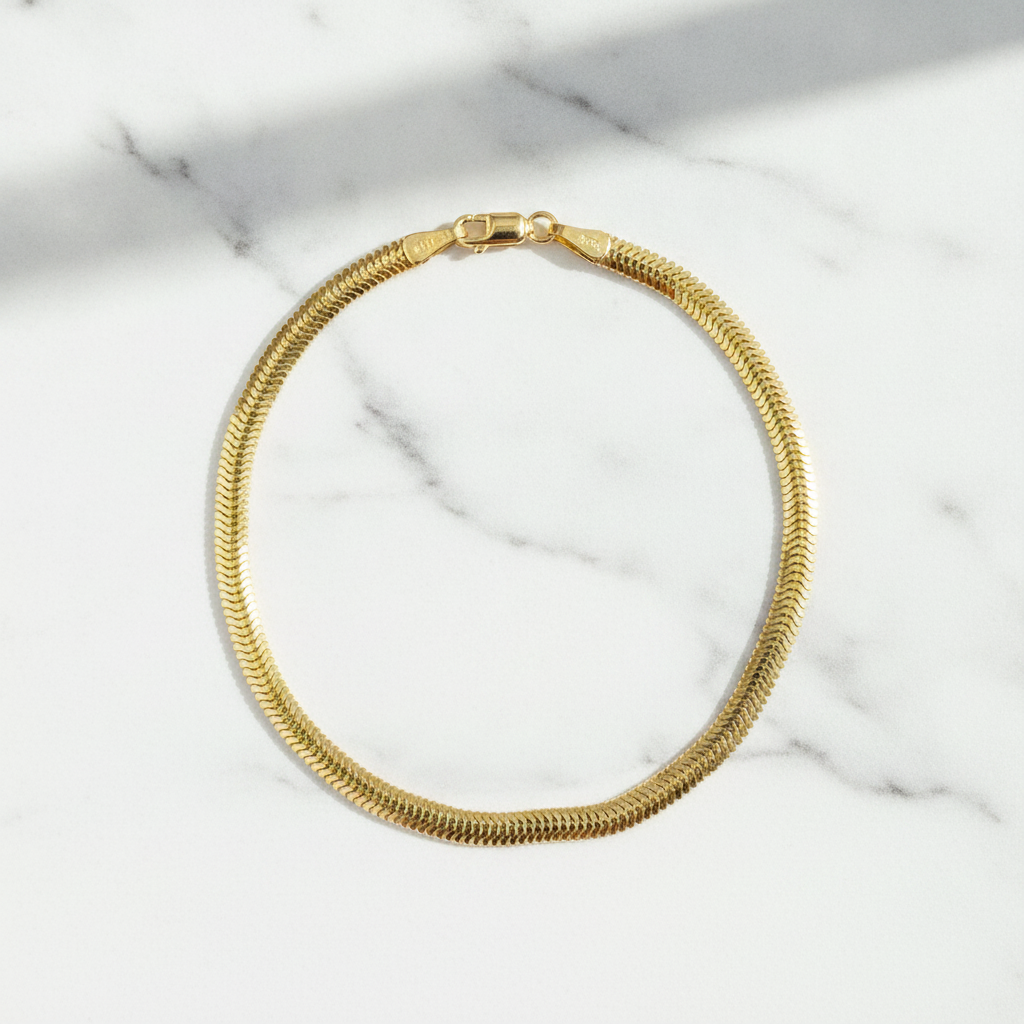 330CCTDBRA8BR. 14K Solid Gold Flat Snake Bracelet