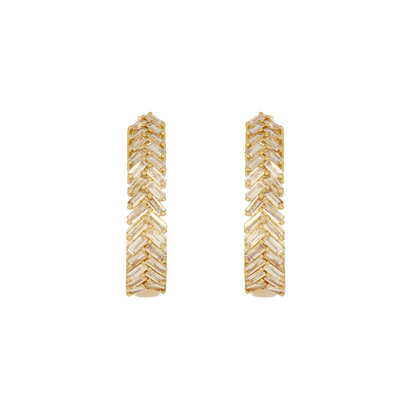 EHI57595. 14K Solid Yellow Gold Diamond Hoop Earrings