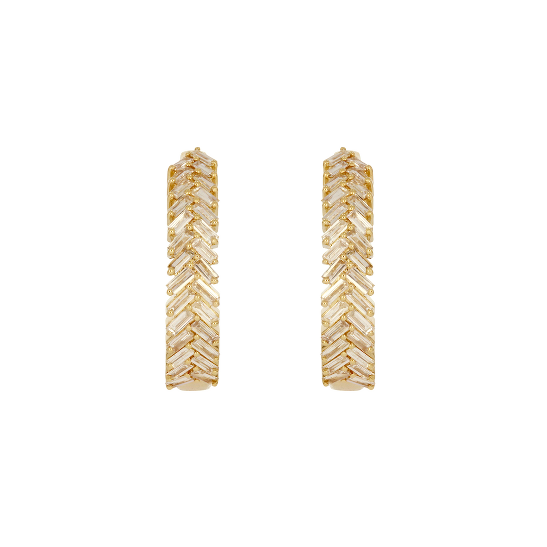 EHI57595. 14K Solid Yellow Gold Diamond Hoop Earrings