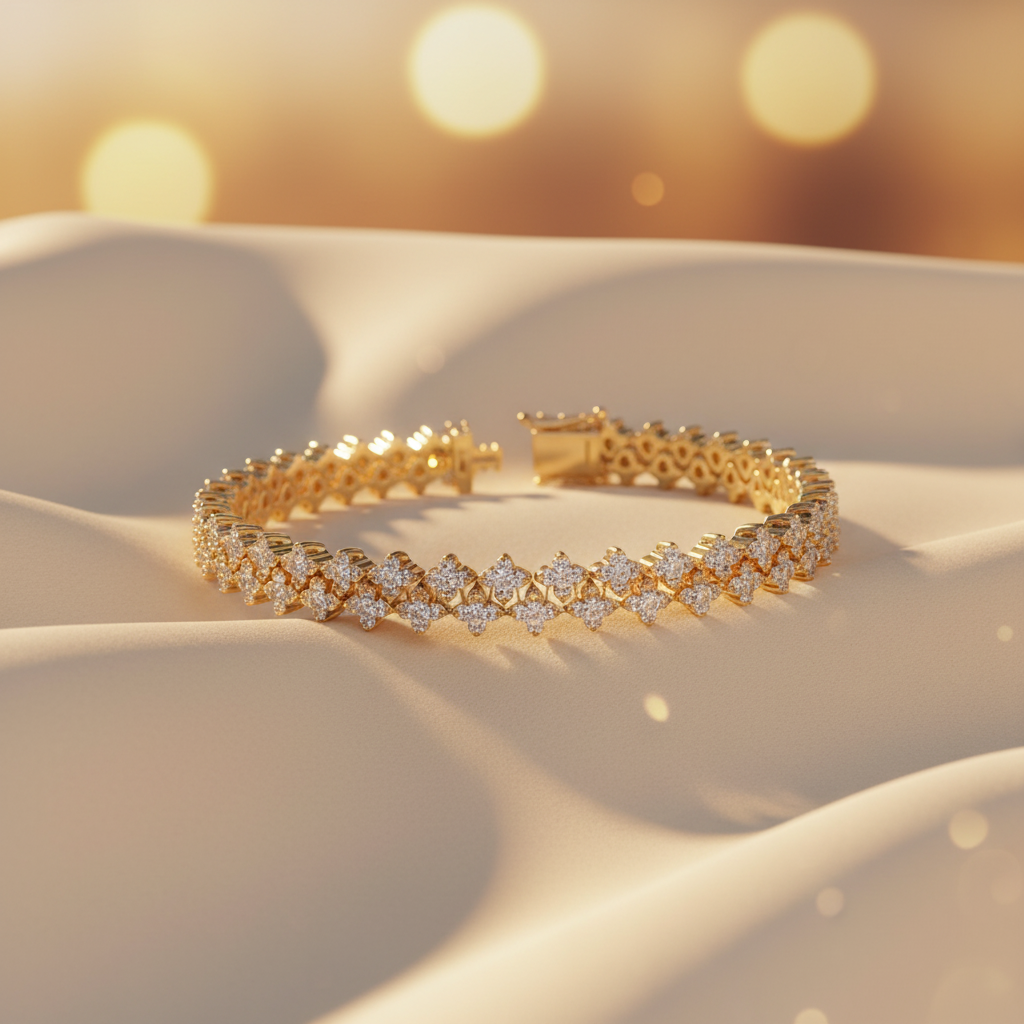 BFS61286. 14K Solid Yellow Gold Diamond Fancy Bracelet