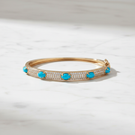 Load image into Gallery viewer, CB97356TQ6X4. 18K Solid Yellow Gold Turquoise and Diamond Fancy Bangle