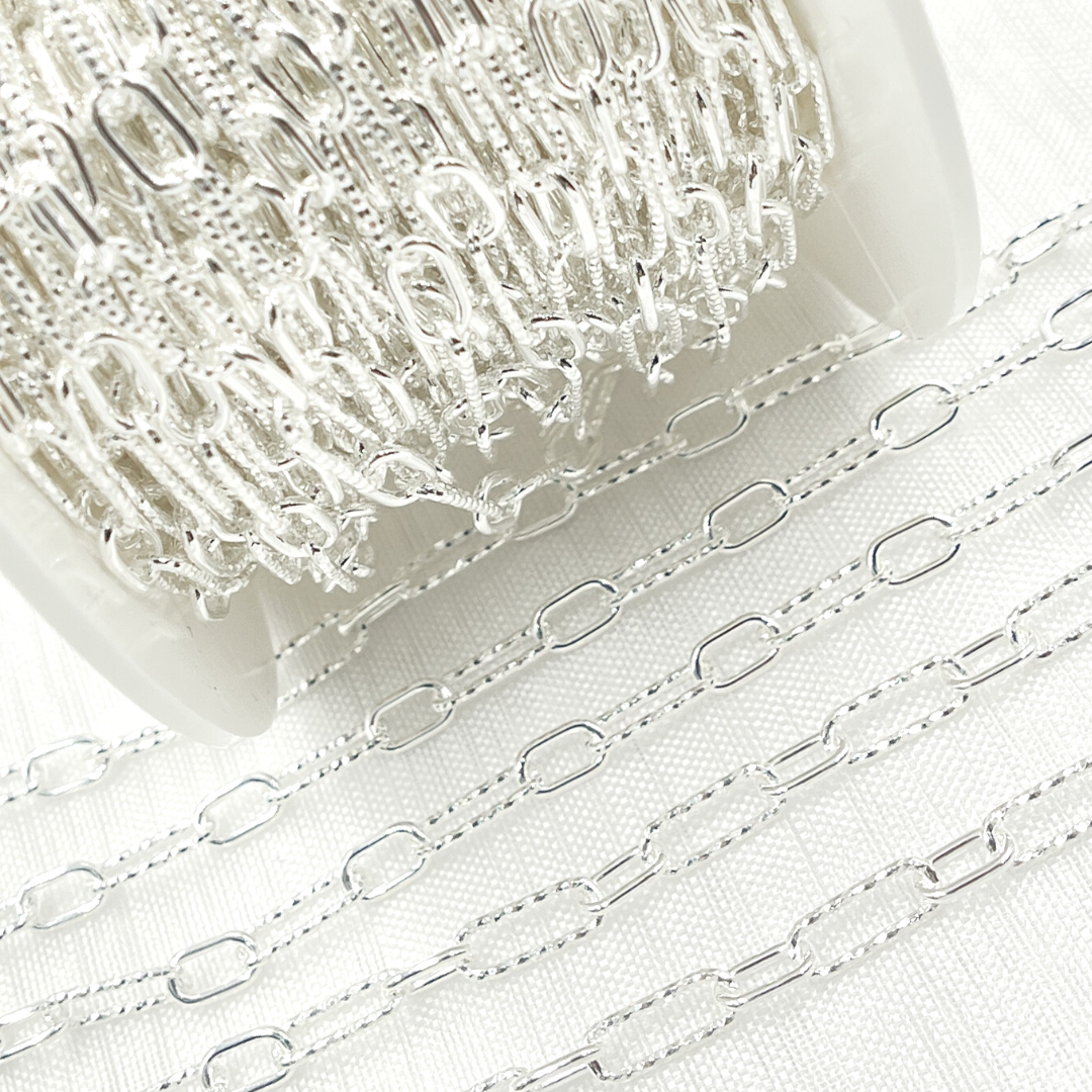 V141SS. Sterling Silver Paperclip Link Chain. Smooth Short Link