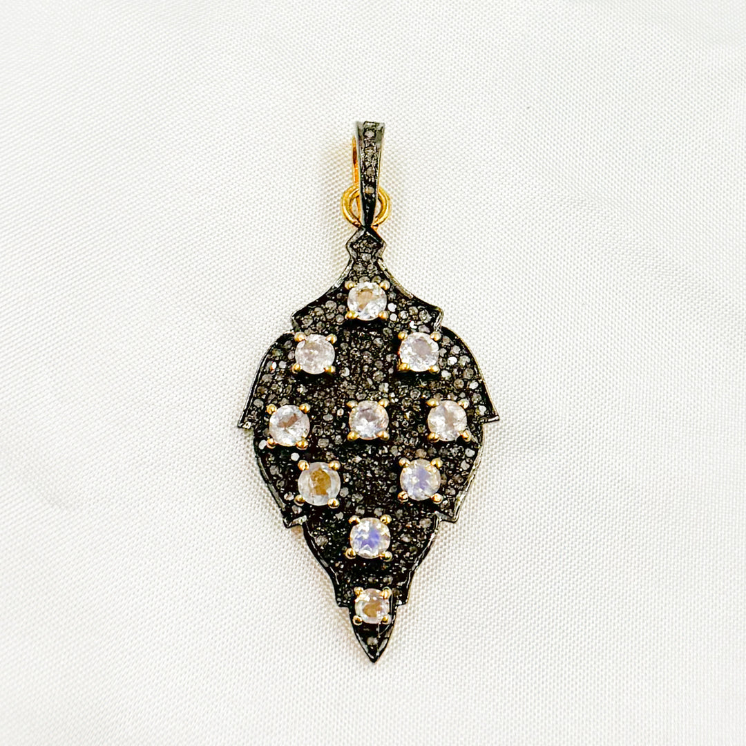 DSP038.  Diamond Sterling Silver Leaf Shape Pendant with Gemstones