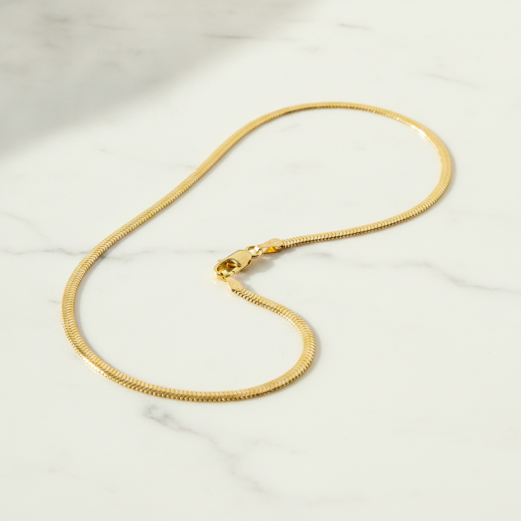260CCTDBRA8. 14K Solid Gold Flat Snake Necklace