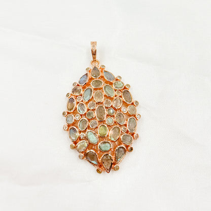 DSP045. Diamond Sterling Silver Oval Pendant with Gemstone