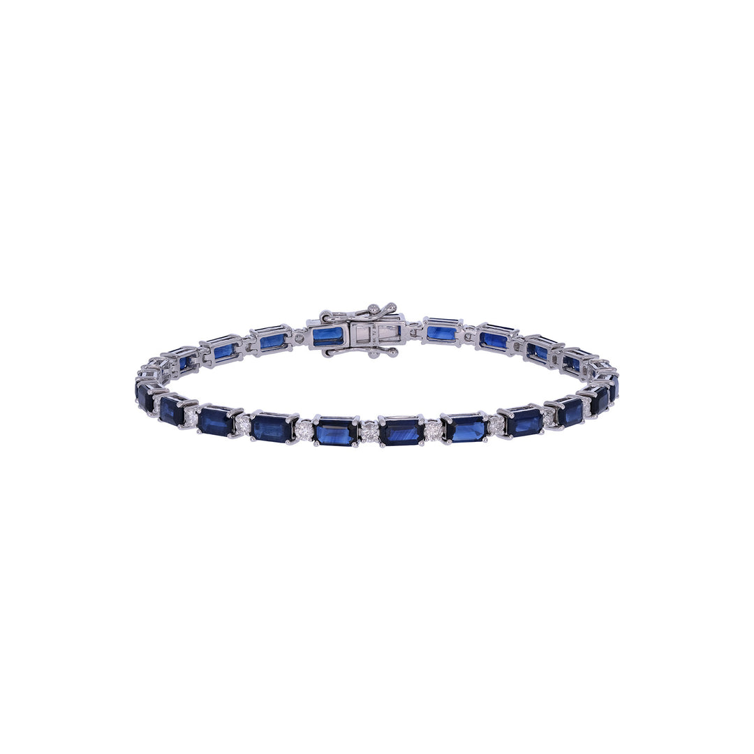 CB97271BS5X3. 14K Solid White Gold Diamond and Blue Sapphire Bracelet