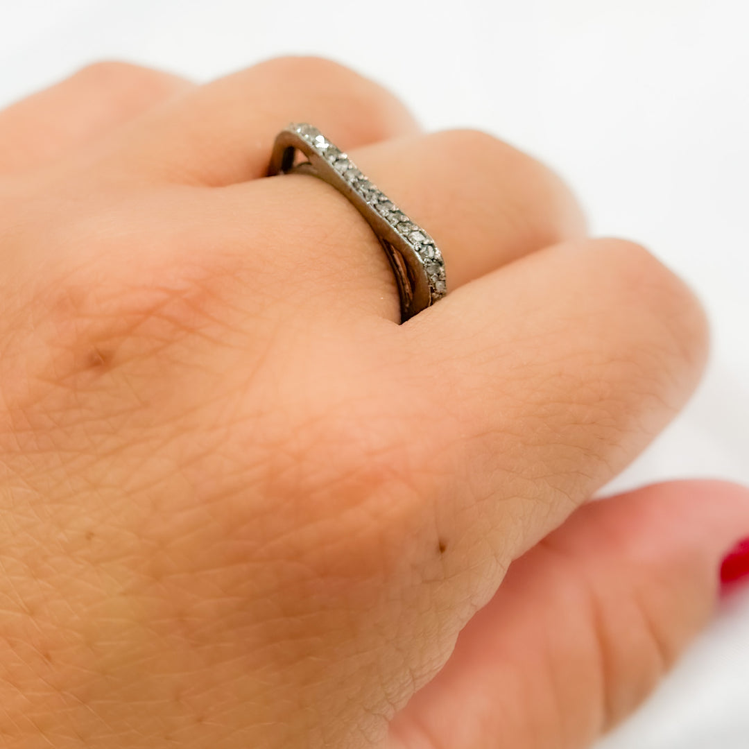 DE021. Diamond Black Rhodium Sterling Silver Square Ring
