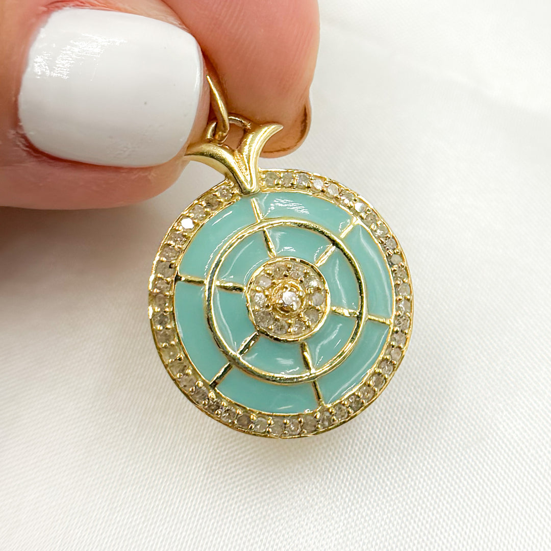 DP751A. Diamond Sterling Silver Round Enamel Pendant