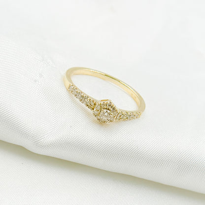 14K Solid Yellow Gold Diamond Hexagon Ring.