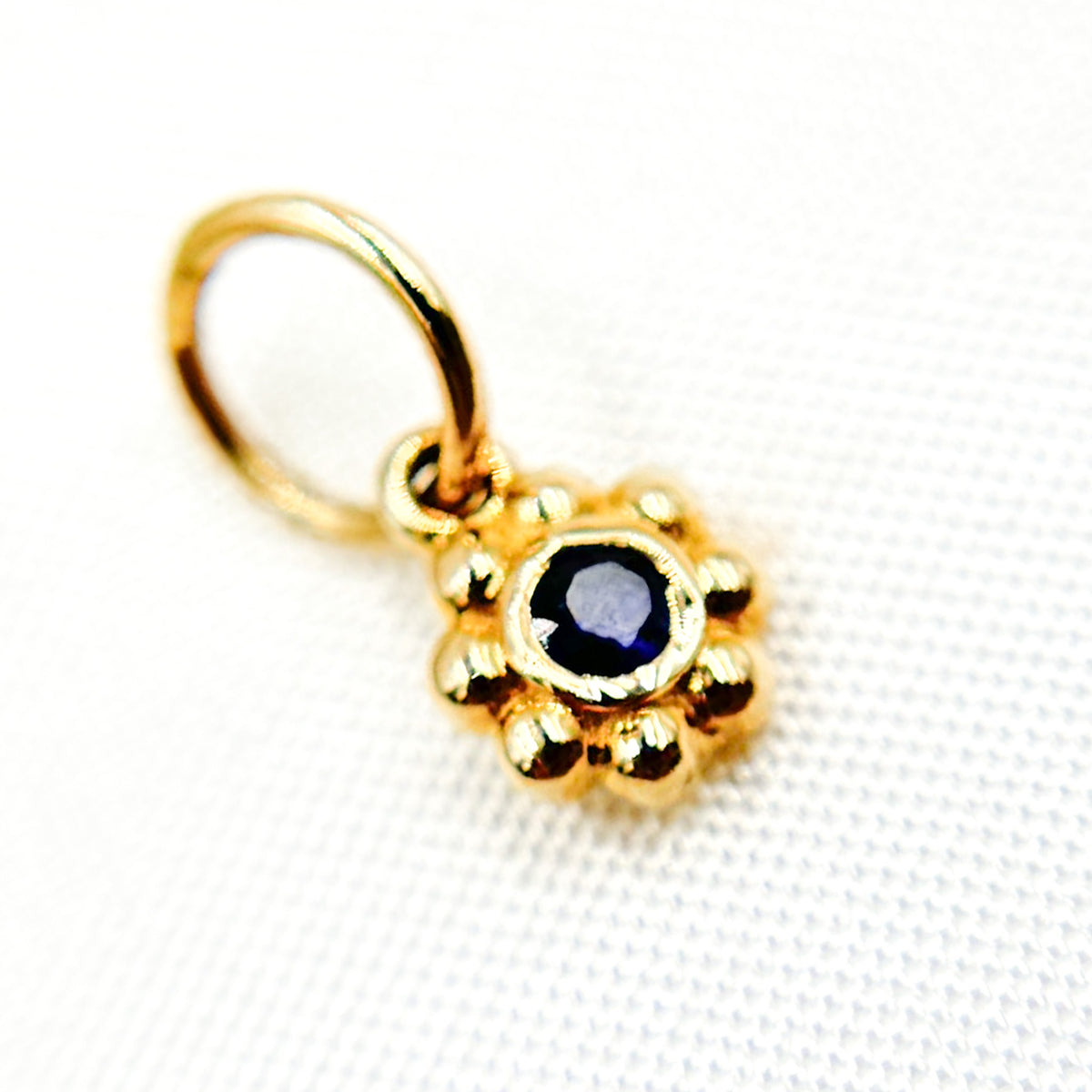 14K Solid Gold Diamond Flower Charm