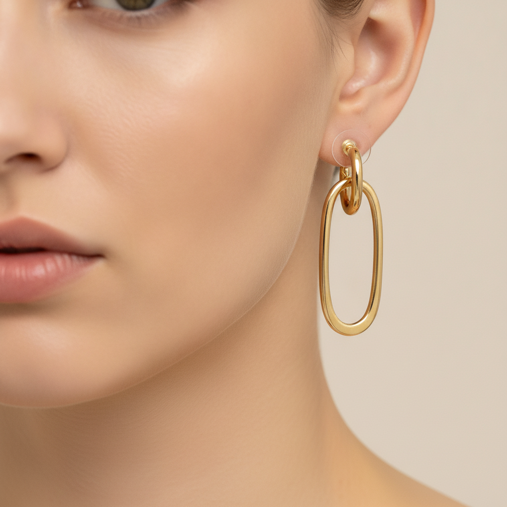 15850022597. 14k Solid Gold Flat Oval Hollow Dangle Earrings