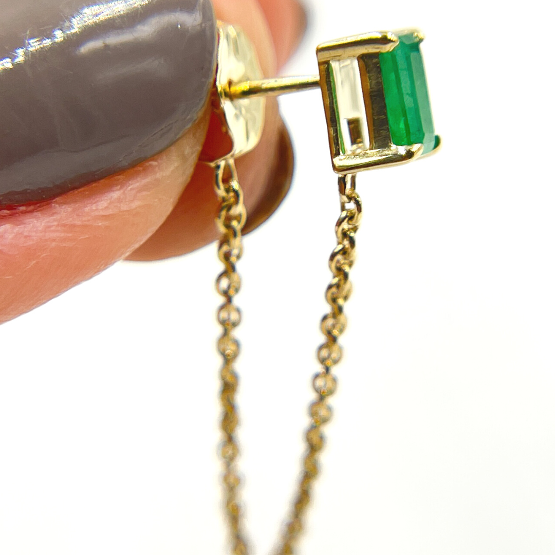 14K Gold Emerald Rectangle Chain Earrings. EFI52161EM