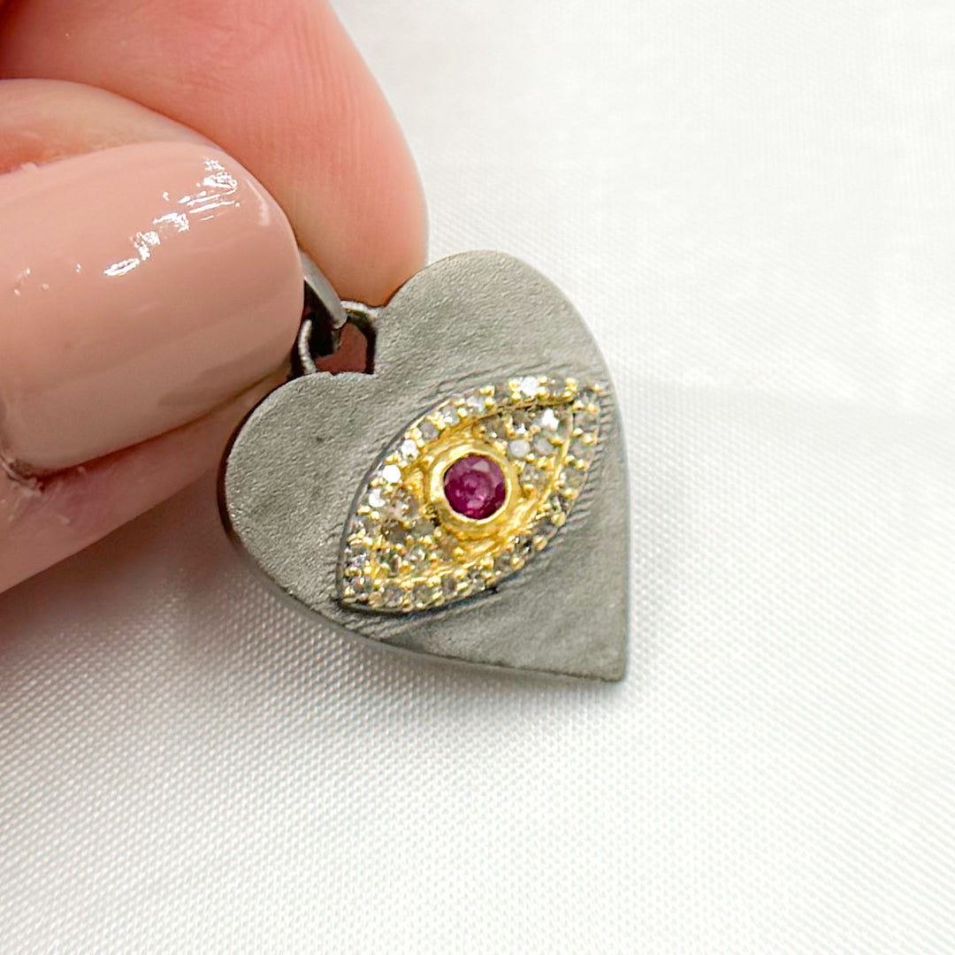 DC981. Diamond Sterling Silver Heart Eye Pendant with Gemstone