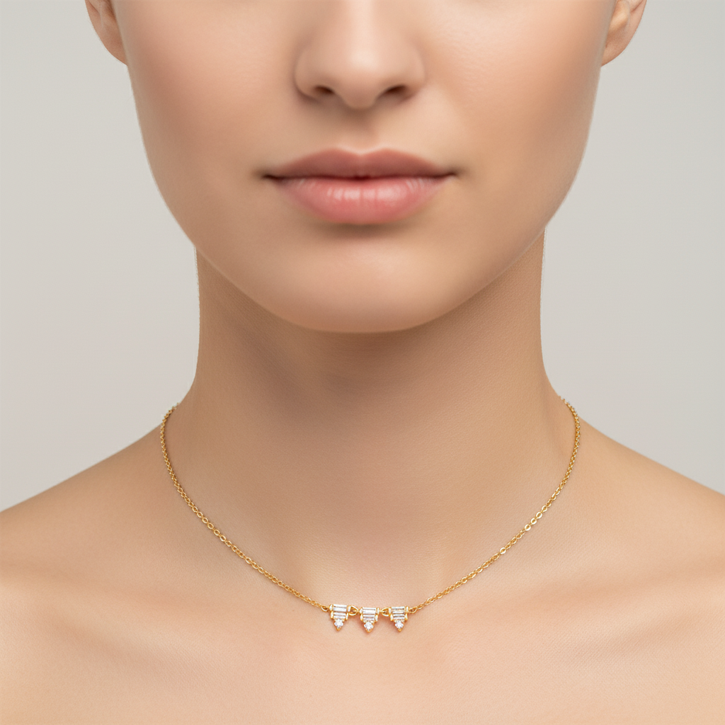 NFD72310. 14K Solid Yellow Gold Baguette Diamond Fancy Necklace