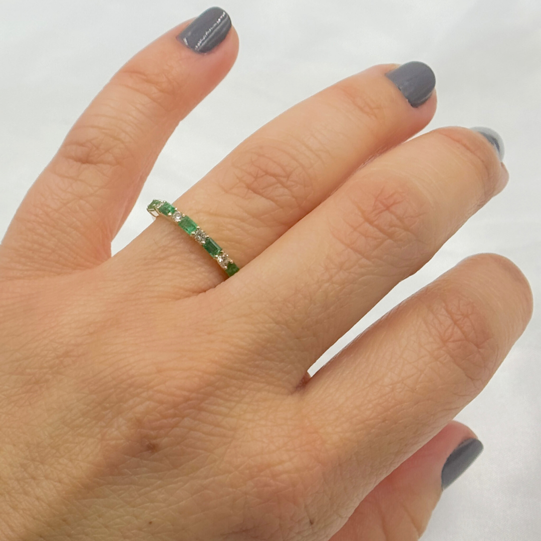 14k Solid Gold Diamond and Emerald Half Eternity Ring. RAB01632EM