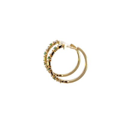 EHD56614EM. 14k Solid Gold Diamond and Emerald Hoops