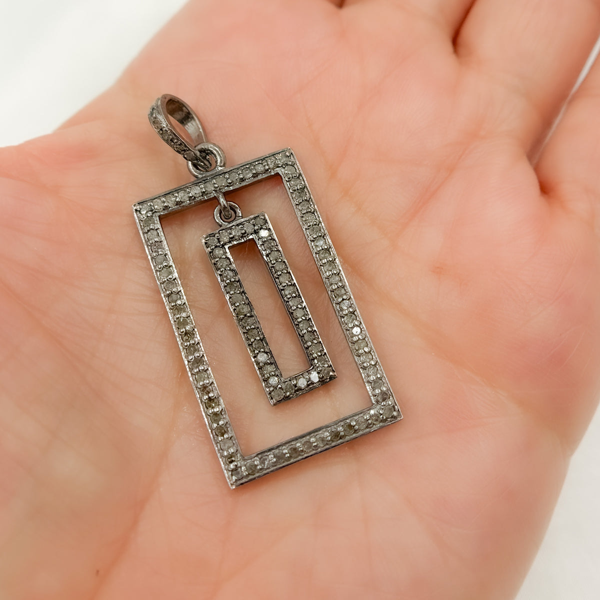 DP358. Diamond Sterling Silver Rectangle Pendant