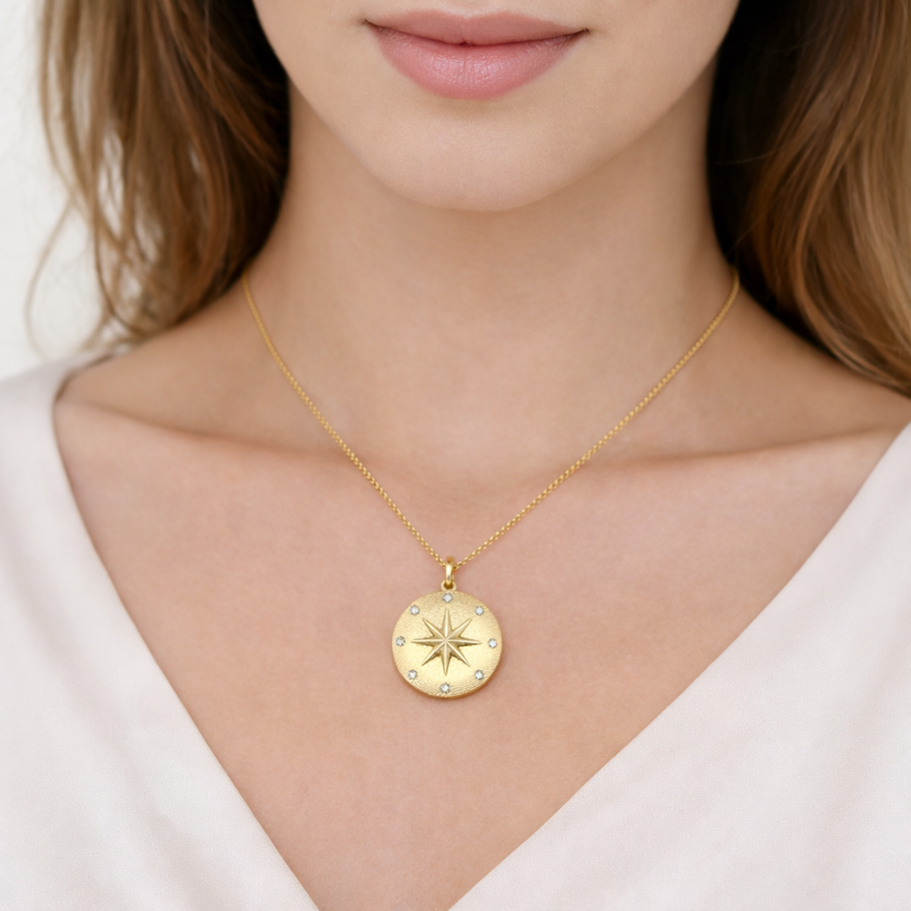 GDP170. 14k Solid Gold Diamond Circle Star Charm