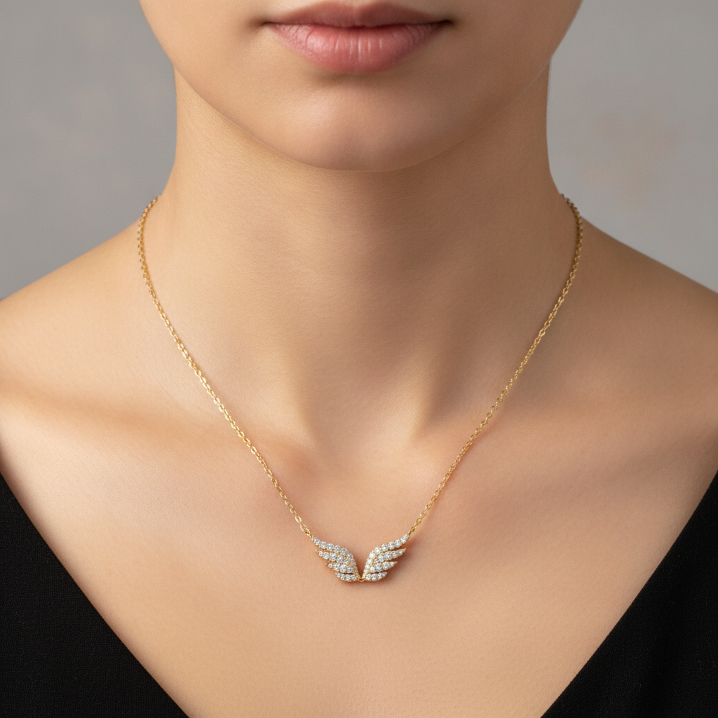 NFF72057. 14K Solid Gold Diamond Wings Necklace