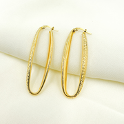 GER31. 14K Solid Gold Oval Texture Hoops