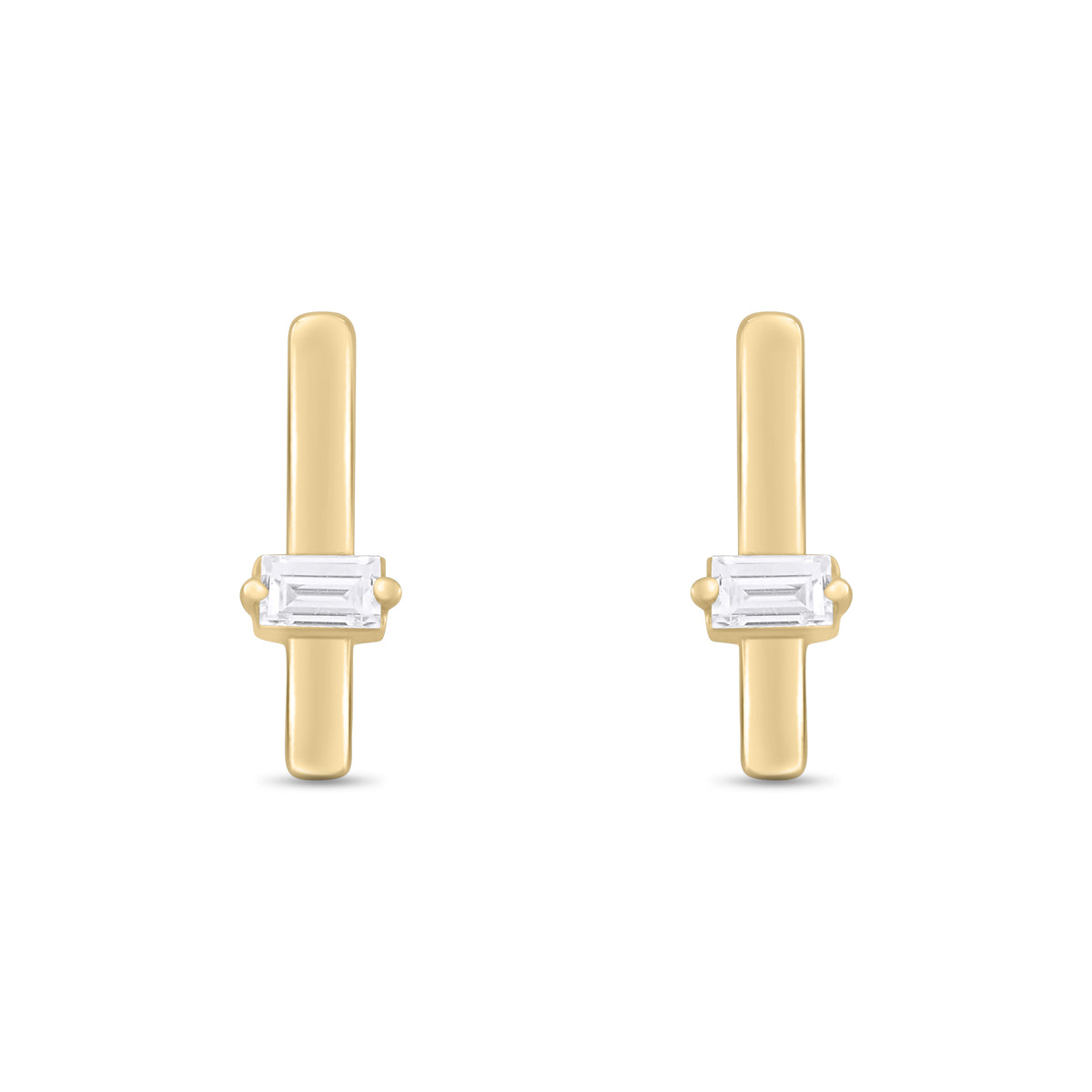 14K Solid Gold Diamond Bar Studs