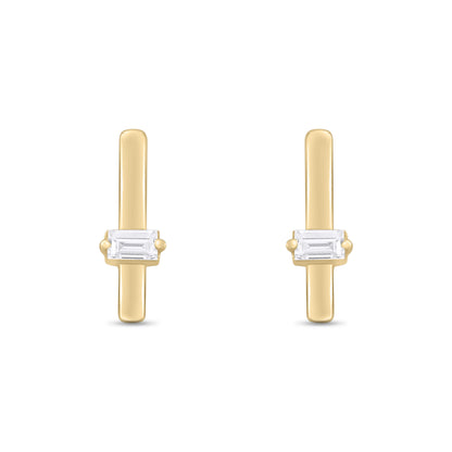 14K Solid Gold Diamond Bar Studs