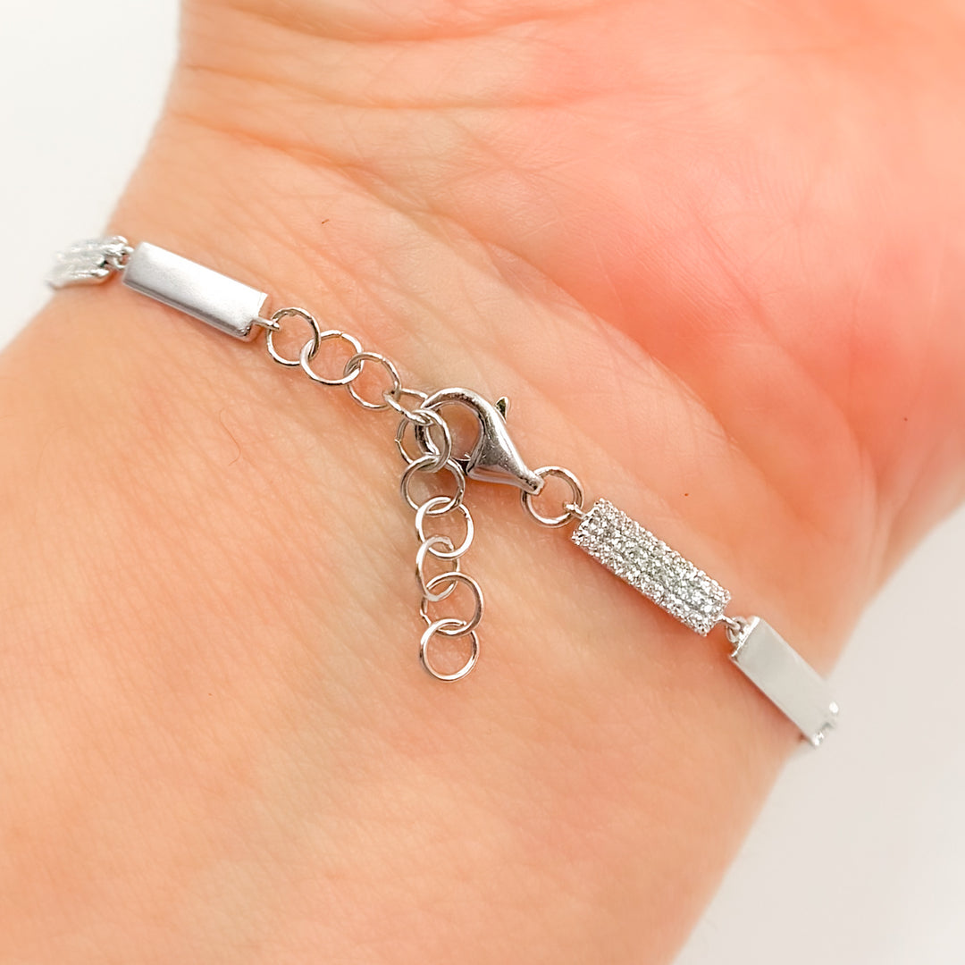 BFH61120. 14k Solid White Gold Diamond Fancy Bars Bracelet